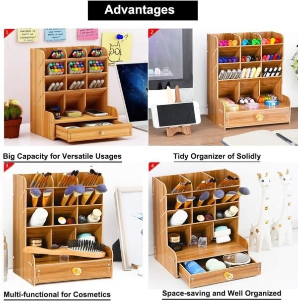 Creative Wooden Pen Holder and Desk Organizer for Office Storage - Image 3